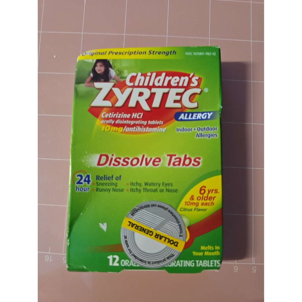 Children's Zyrtec 24 Hour 10 mg Allergy Relief Dissolve Tablets 12 Ct Exp 2-2027